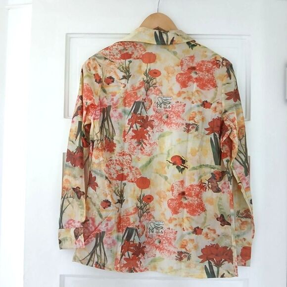 Tail's End Vintage 80's Top Button Down Wide Lapels Long Sleeves Floral - Picture 4 of 13